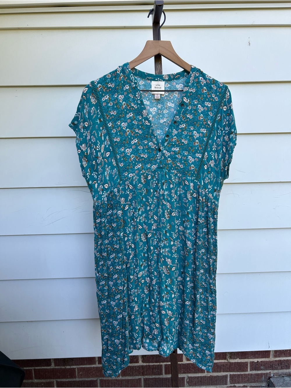 KNOX ROSE v-neck boho dress size small medium asymmetric natural floral life